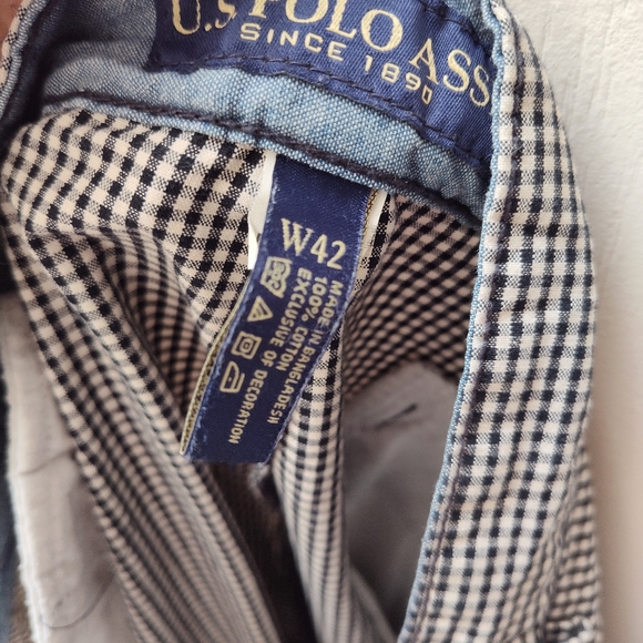 US Polo Assn men's checkered shorts plaid summer boat casual black white cotton - Picture 10 of 11